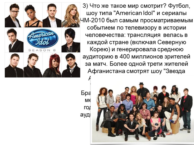 3) Что же такое мир смотрит? Футбол, шоу типа 